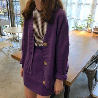 Set: Plain Cardigan + Mini Knit Skirt