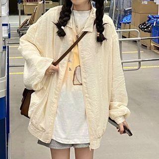 Plain Zip-up Jacket Beige - One Size