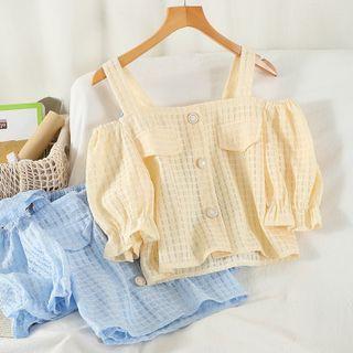 Cold-shoulder Button-up Blouse