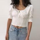 Short-sleeve T-neck Cropped Blouse