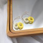 Wood Hoop Dangle Earring 1 Pair - Yellow & White - One Size