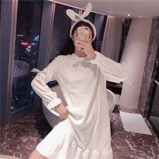 Bow-detail Long-sleeve Dress White - One Size