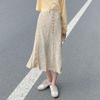 High-waist Floral Button-up A-line Skirt