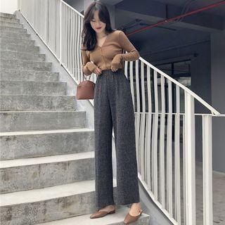 V-neck Cardigan / High Waist Wide-leg Pants