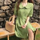 Elbow-sleeve Buttoned A-line Dress Avocado - One Size