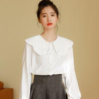 Petal Collar Plain Blouse White - One Size