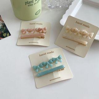 Set Of 2: Bow / Plain Plastic Hair Clip