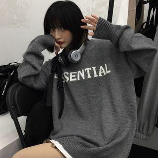 Letter Print Sweater Dark Gray - One Size