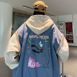 Mock Two-piece Cartoon Print Hooded Jacket