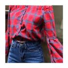 Off-shoulder Checked Blouse With Choker
