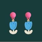 Flower Alloy Dangle Earring Stud Earring - 1 Pair - S925 Stud - Pink & Blue & White - One Size