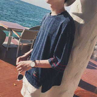 Contrast Trim 3/4 Sleeve Denim T-shirt