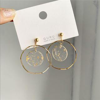 Gold Leaf Disc Alloy Hoop Earring