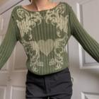 Heart Print Long-sleeve Knit Crop Top