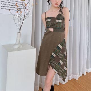 Spaghetti-strap Asymmetrical Slit A-line Dress