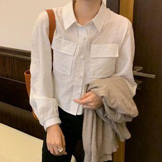 Pocket Detail Lantern-sleeve Blouse