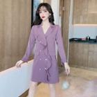 Ruffle Trim Long-sleeve Collard Dress