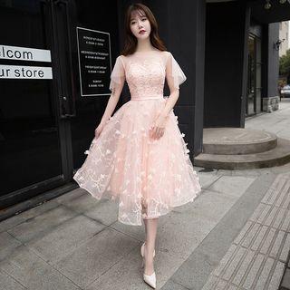 Rhinestone Short Sleeve Bridesmaid Dress