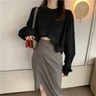 Cropped Pullover / Irregular Hem Midi Skirt