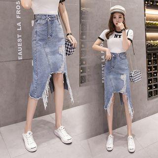 Distressed Straight-fit Skirt