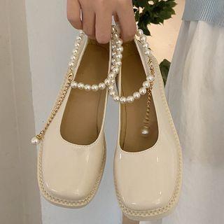 Block Heel Faux Pearl Chain Pumps