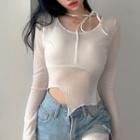 Long-sleeve Asymmetrical Sheer Top