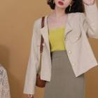 Long-sleeve Round-neck Single-breasted Plain Jacket