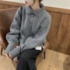High-neck Button-down Sweater