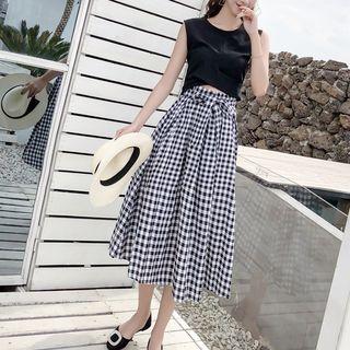 Set: Sleeveless Crop Top + A-line Midi Skirt