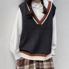 Striped Knit Vest / Plain Shirt