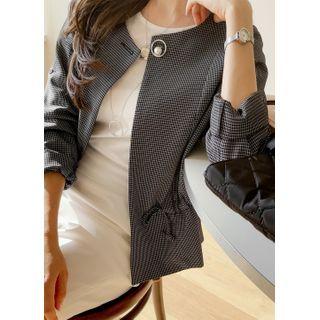 Tab-sleeve Drawstring Checked Jacket