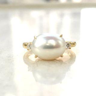 18k Yellow Gold Classic Ring Set With South Sea Pearl, Diamond 6