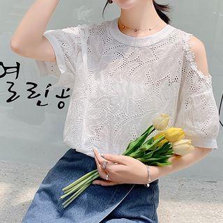 Eyelet Lace Cold-shoulder Blouse