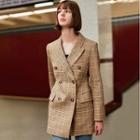 Double Breasted Pocketed Plaid Blazer