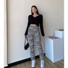Zebra Print High Waist Straight-fit Jeans