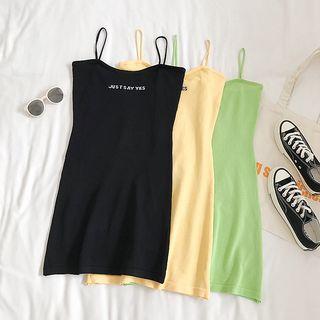Set: Lettering Slipdress + Long-sleeve Cropped Knit Cardigan