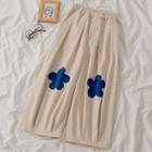 Printed Wide-leg Pants Blue Flower - Khaki - One Size