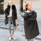 Furry-trim Tie-waist Hooded Parka