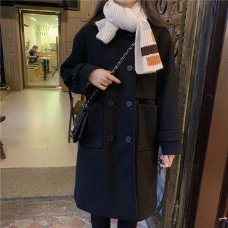 Double Breast Long Coat Black - One Size