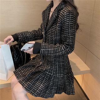 Double Breast Tweed Pleated Dress
