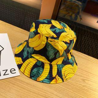 Banana Print Bucket Hat Black - One Size