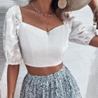 Puff Sleeve Square-neck Floral Print Crop Top