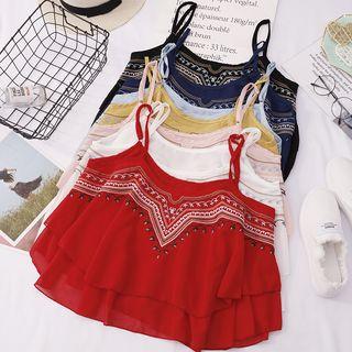 Spaghetti Strap Embroidered Chiffon Cropped Top