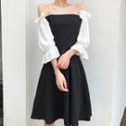Color Block Off-shoulder A-line Midi Dress