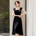 Cap-sleeve Square-neck Long Dress