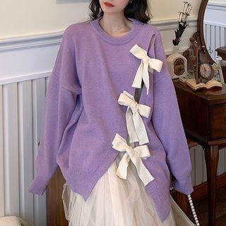 Long-sleeve Bow-accent Cutout Knit Top