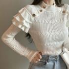 Semi High-neck Knit Ruffle Top