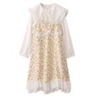 Lace Trim Shirt / Flower Print Midi Overall Dress / Set