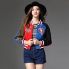 Set: Color Panel Embroidered Cropped Jacket + Roll Hem Shorts