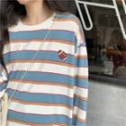 Embroidered Striped Long-sleeve T-shirt Stripes - Blue & White - One Size